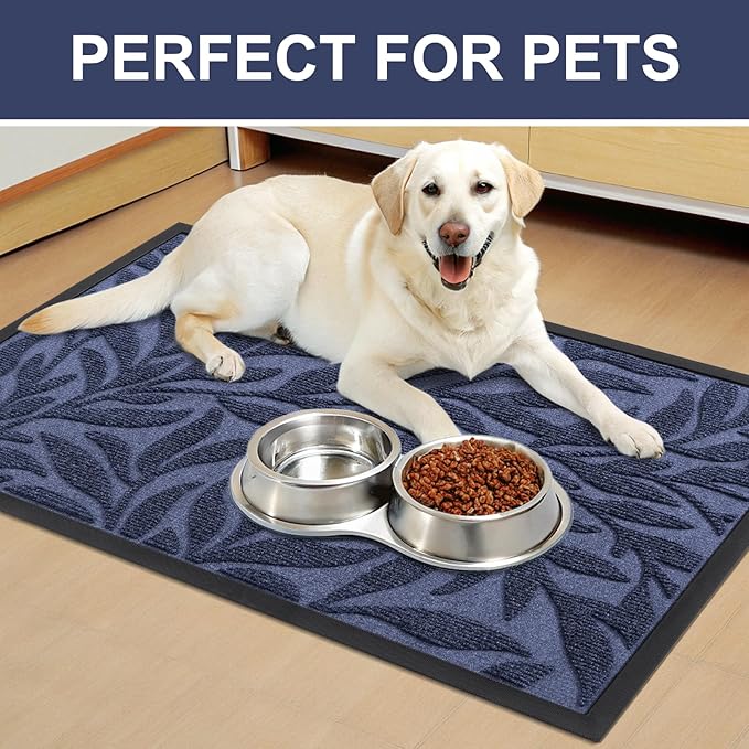 Smiry Front Door Mat Indoor Outdoor Entrance, Heavy Duty Natural Rubber, Trap Dirt and Moisture, Non-Slip Doormats, Low Profile, Easy Clean Patio Porch Entryway Mat, 29.5x17, Navy