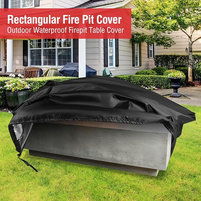 Rectangular Fire Pit Cover 60 inch, Propane Gas Fire Pit Table Cover,Outdoor Waterproof Firepit Table Cover - 60 X 28 X 17 Inch