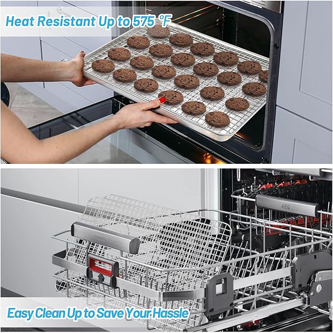 TeamFar Cooling Racks, 2 Pack Stainless Steel Grid Wire Rack for Baking Roasting Grilling Drying, 15.3’’ x 11.2’’, Metal Mesh Oven Rack for Chicken Bacon Cookies, Non-Toxic & Dishwasher Safe