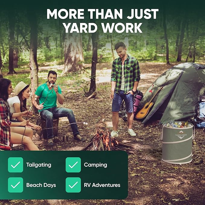 Timber & Tundra 40-Gallon Collapsible Trash Can Set of Two with Stakes, Gardening Gloves and Kneeling Pads | Pop Up Trash Can for Camping