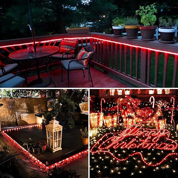 JMEXSUSS 2 Pack Red String Lights Battery Operated Rope Lights Outdoor, Total 200LED 8 Mode Christmas Light with Remote/Timer, Red Outdoor Light for Garden Tree Yard Valentines Day Decorations