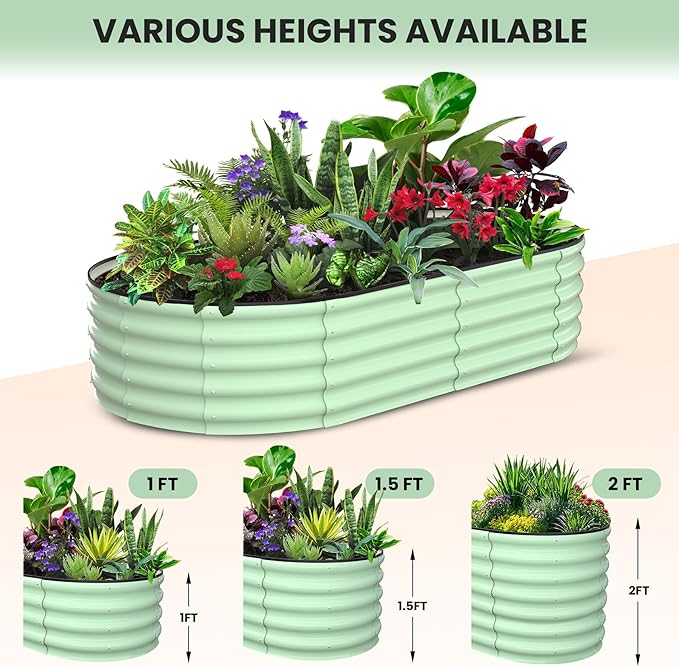 2 Pcs 6x3x1 ft Oval Galvanized Raised Garden Beds, Metal Planter Boxes with Open Base, Tool-Free Assembly for Vegetables, Flowers, Herbs - Outdoor & Patio Use, Green