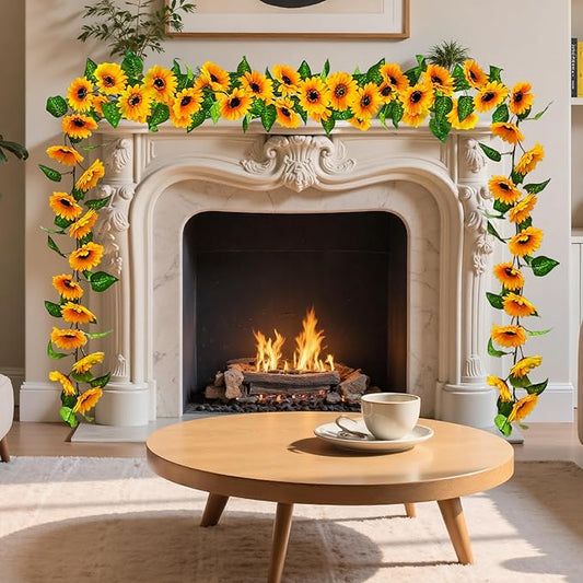 Artificial Garlands and Wreaths Having 28 Flowers,6.23ft Yellow Flower Room Kitchen Garden Birthday Wedding Shower Party Table Decor Wall Decor Artificial Flowers for Outdoors（2 Items）