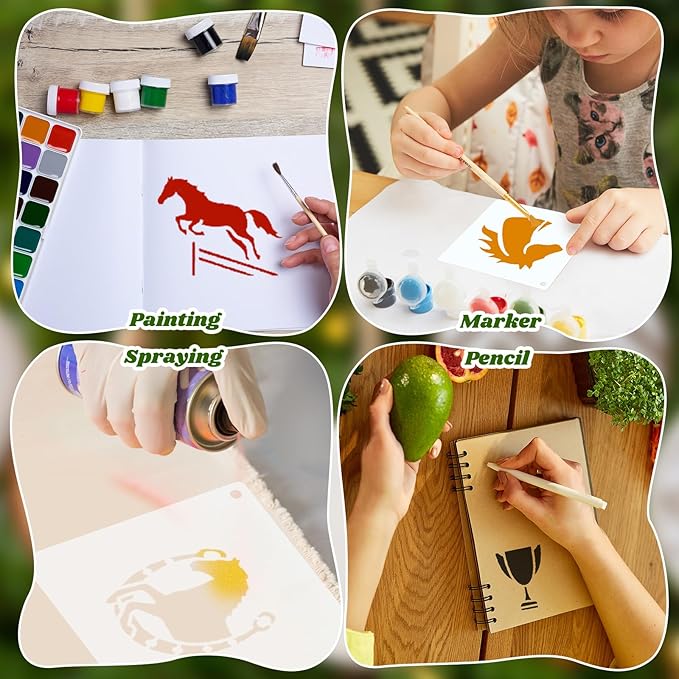 Marspark 66 Pcs Spring Easter Small Stencils for Crafts Reusable 3 Inch Stencils for Painting on Wood DIY Craft Paint Template for Wall Home Decor Card Rock Canvas Drawing Holiday (Horse)