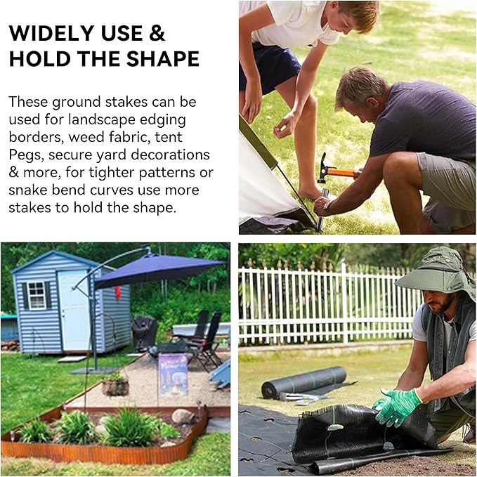 Worth Landscape Edging Stakes, 26Pcs 12Inch Corrugated Metal Garden Stakes Steel Bender Board Anchoring Spikes, Black