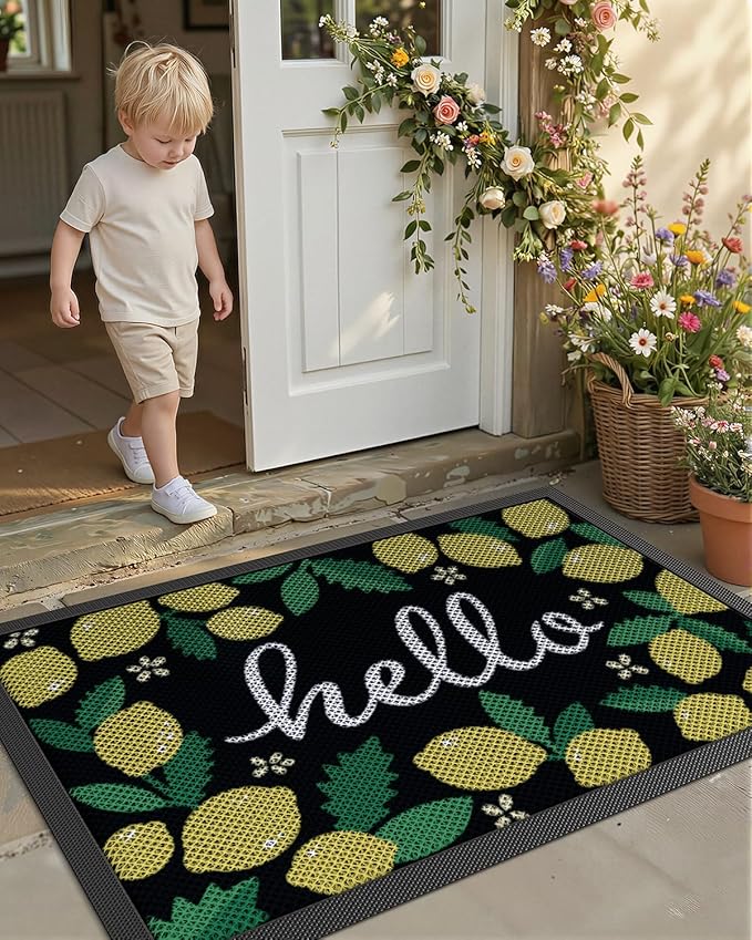 Color&Geometry Outdoor Door Mat, Resilient & Flexible Non-Slip Door Mat 32"x48", Dirt Trapping Waterproof Doormat, Welcome Mat for Porch, Patio & Entryway, Lemon Lime