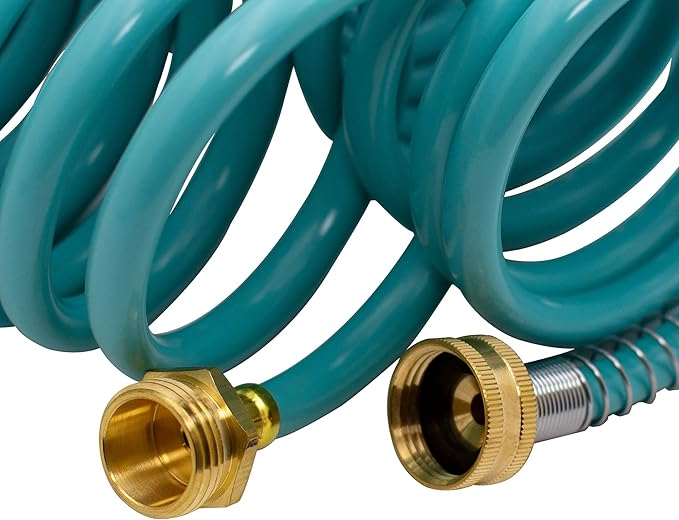 AUTOMAN EVA Recoil Garden Hose 25ft - Includes 7 Pattern Spray Nozzle,Curly Water Hose 25 Foot,Watering Coil,Retractable,Corrosion Resistant Garden Coil Hose.