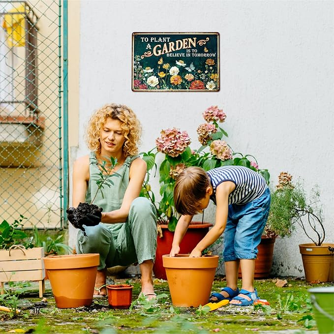 Garden Sign - Vintage Gardening Metal Signs for Outside - Patio Gardening Gifts for Women, Men, Plant Lovers, Gardeners - Home Fence Decor Outdoor Greenhouse Garden Signs - 12''x8'' Metal Sign
