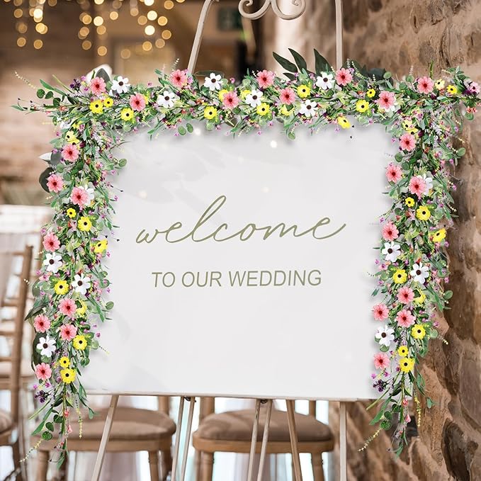 2Pcs 6.5 Ft Summer Flower Vine Garlands Artificial Wildflower Wisteria Lavender Daisy Spring Garland Not Withering Floral Wreath Garland All Year Round Home Decor for Indoor Outdoor Home Wedding Arch