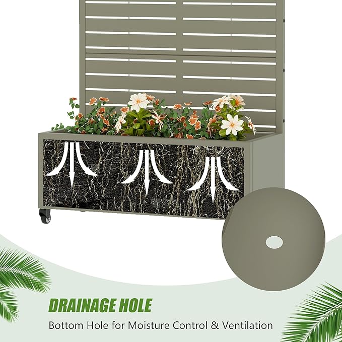 Casaphoria Metal Raised Garden Bed with Trellis and Wheels, 72"x35"x16" Planter Box for Climbing Plants, Vegetables & Vines, Features Drainage Holes and Privacy Screen, Green-Louvered