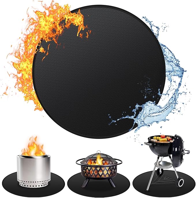 39'' Fire Pit Mat for Solo Stove Bonfire, Double-Sided Fireproof Under Grill Mat Deck Patio Protector Pad, Round BBQ Mat for Solo Stove Accessories, Easy to Clean, Reusable