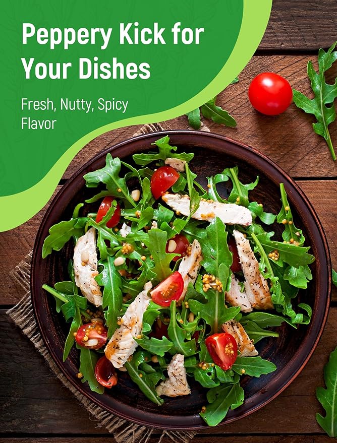 Arugula Seeds for Planting - Heirloom Roquette Seeds, Fast-Growing Peppery Greens for Indoor/Outdoor Gardens, Harvest in 3-4 Weeks, Cut-and-Come-Again Salad Seeds