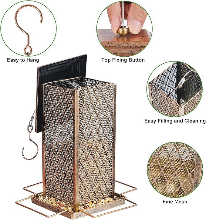 Bird Feeder for Outdoor, Heavy Duty Metal Wild Bird Feeders for Outside Hanging, Retro Lantern Shape Birdfeeder