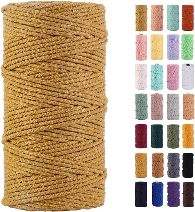 Khaki Macrame Cord 3mm x 109Yards,Colored Cotton Rope Colorful Cotton Cord Soft Craft Cord Twine for Wall Hanging Plant Hangers Crafts Decorative Projects