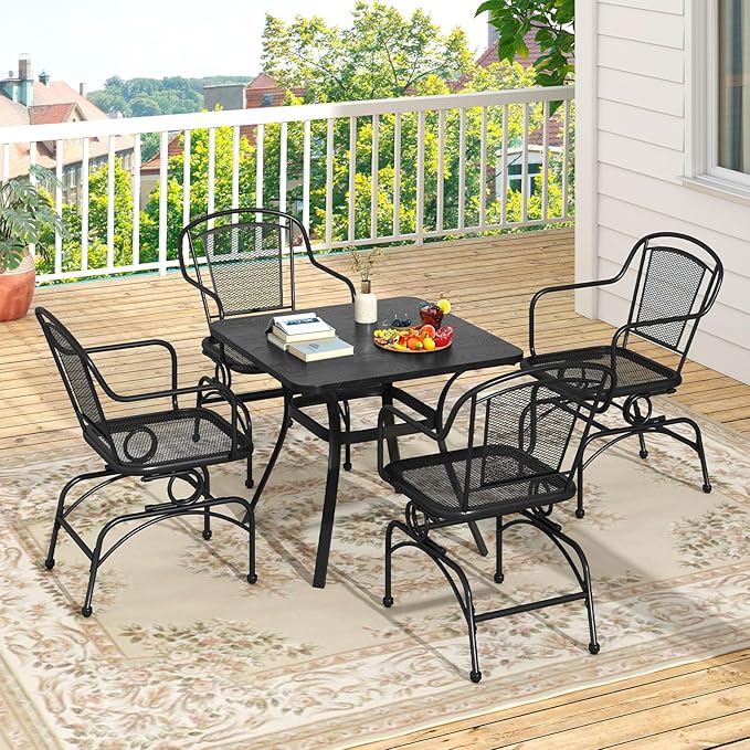 Tangkula Outdoor Rocking Chair Set of 4, Patio Rocker Chairs with Steady Rocking Function, Outdoor Dining Chairs with Metal Mesh Backrest & Seat, Armrest, Adjustable Foot Pads for Yard, Deck, Balcony