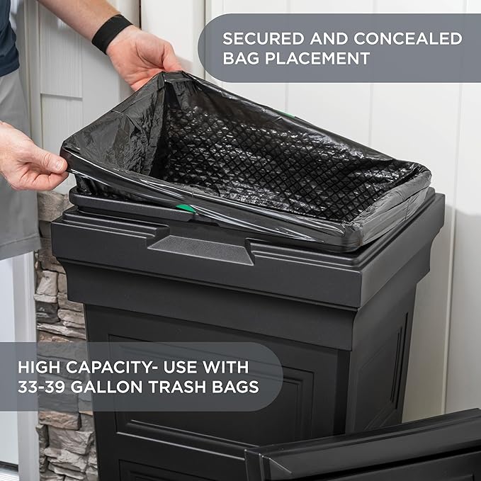 Step2 Atherton Large Garbage Container, Indoor/Outdoor Trash Can with Lid, Weather Resistant, Made of Durable Plastic, Weather-Resistant, Onyx Black