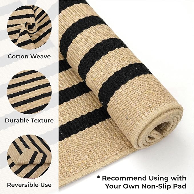 KOZYFLY 5x7 Ft Area Rug Striped Outdoor Rug Brown and Black Washable Indoor Outdoor Rug Cotton Outdoor Patio Rugs Farmhouse Rugs for Living Room Carpet for Patio Dining Room Bedroom