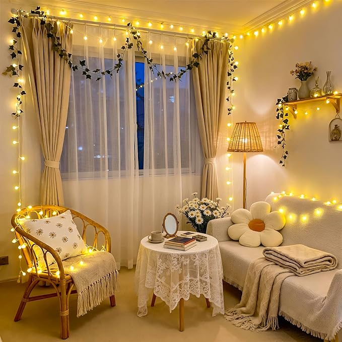 JMEXSUSS 100 LED Connectable Globe String Lights Indoor Bedroom, 33ft Warm White Christmas Lights Plug in with Remote, 8 Modes Hanging Fairy Light Outdoor for Room Classroom Party Valentine Day Decor