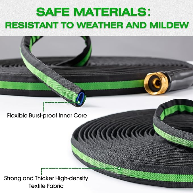 75FT Lightweight Super Flexible Garden Hose - Kink-Free, Non-Expanding, Easy Storage for Yard Lawn Outdoor Use (Black-Green)