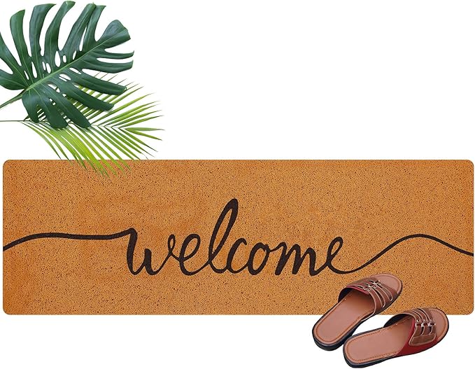 Long Doormat 48''x16'' Front Door Mat for Entrance Inside Outdoor Large Decorative Door Rug Welcome Mat for Outside Home Entry(Welcome,Yellow)