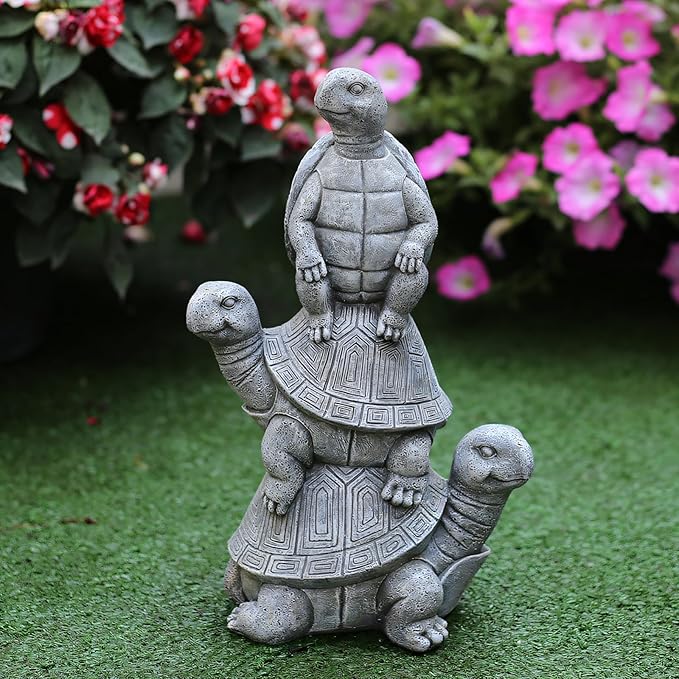 Outdoor Turtle Statues, Resin Home Decor, Cute Decorations, The Perfect Garden Gift and Yard Decor for Three Turtles Large Size: 11.8 inches