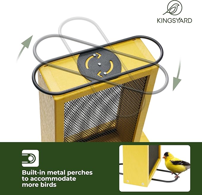 Kingsyard Finch Feeder for Outside Hanging, Metal Mesh Bird Feeders for Thistle/Nyjer Seed, Sliding Mesh & Built-in Perch, Recycled Plastic, Yellow