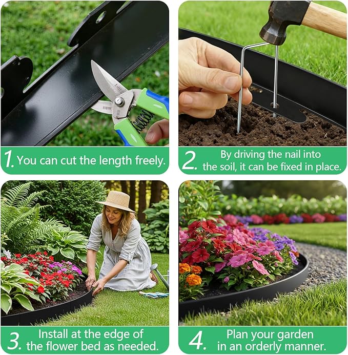 Landscape Edging 2 Inch X 66 FT Garden Edging Border with 60 Metal Spikes + 60 PE Spikes for Lawn,Flower Bed,Yard,Paver,Garden Playground, Fence, Pathway Edging Landscaping