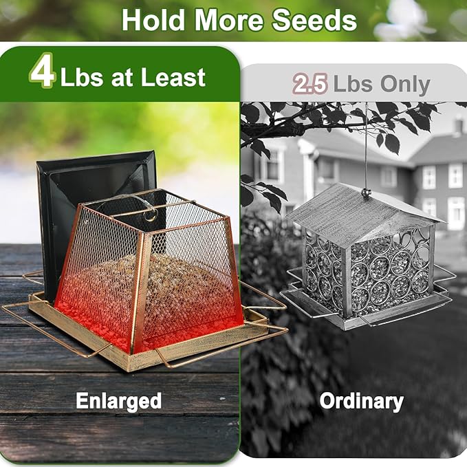 Large Bird Feeder for Outdoor, Gazebo Style Wild Bird Feeders, Metal Mesh Cardinal Birds Feeder for Garden Patio Birds Watching Decor, 4 lb Capacity