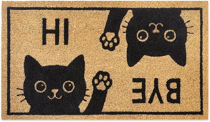 Coir Doormat Outdoor Entrance - Hi Bye Cat - 17"x30" - Funny Door mats Outside - Welcome mat Funny - Indoor/Outdoor Doormat