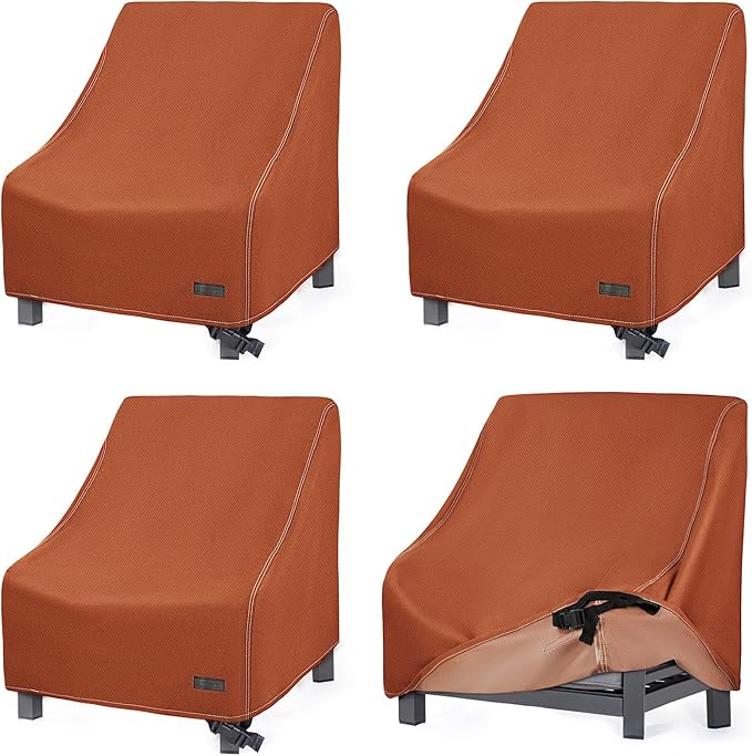 NettyPro Patio Chair Covers for Outdoor Furniture 4 Pack, Waterproof Heavy Duty Lawn Patio Furniture Cover Deep Seat Dining Chair Covers High Back, 30W x 33D x 34H inches, Brown