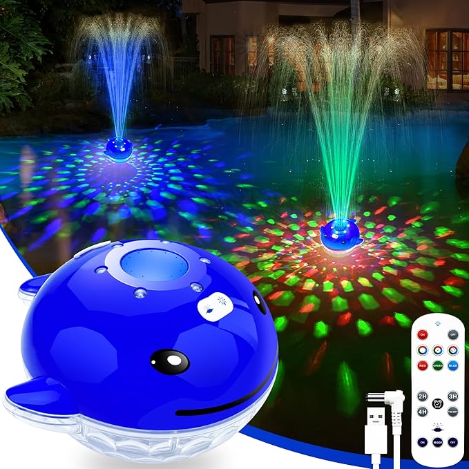 Pool Fountain with Remote, Dolphing Floating Pool Fountain with Lights, Above Ground Pool Water Fountains with Anchor, Swimming Pool Fountains for Inground Pool-1PC,Blue