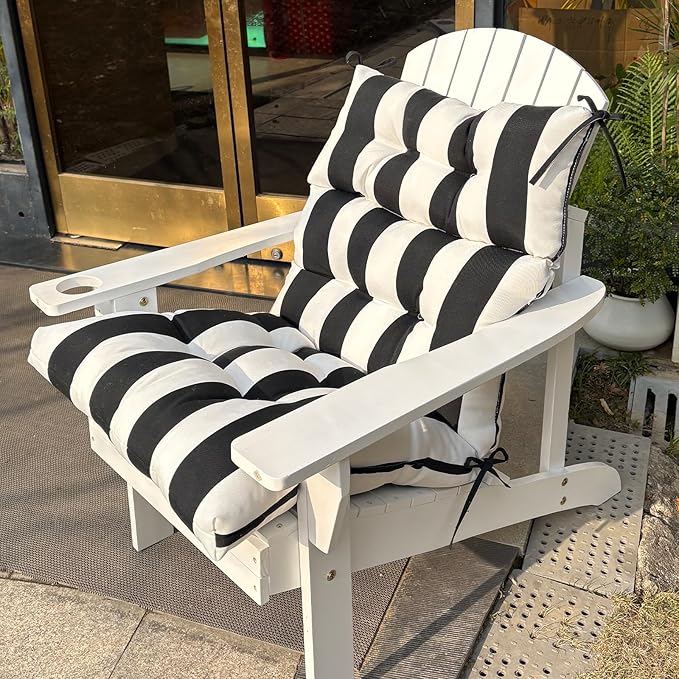 High Back Chair Cushions Set of 2, Adirondack Chair Cushion with Waterproof, Rocking Chair Cushion for Outdoor Patio, Garden Porch 45”x 22”x 4 (2, Black and White B)