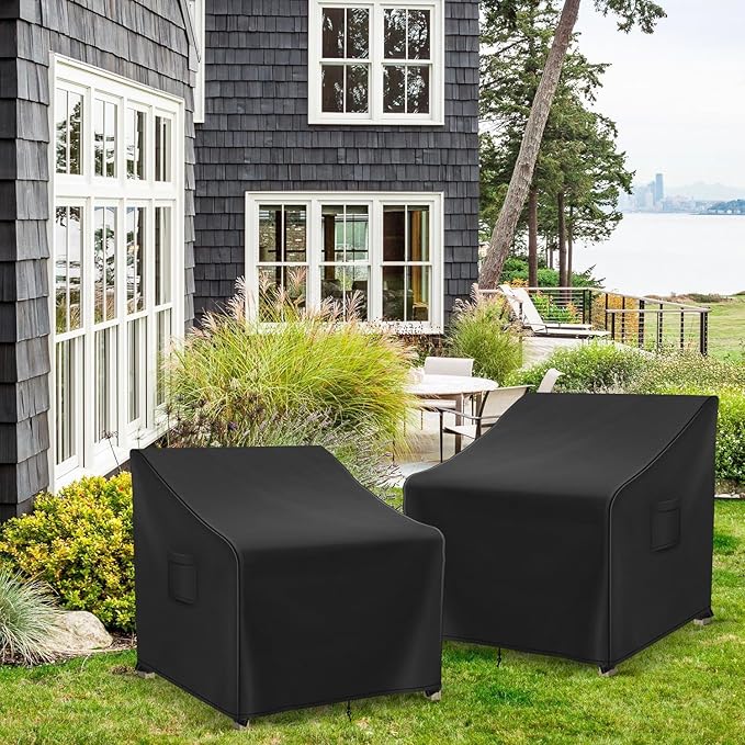 Patio Furniture Covers Waterproof for Chairs, Lawn Outdoor Chair Covers 2 Pack, Patio Chair Covers for Outdoor Furniture Fits up to 30W x 37D x 31H inches, Black