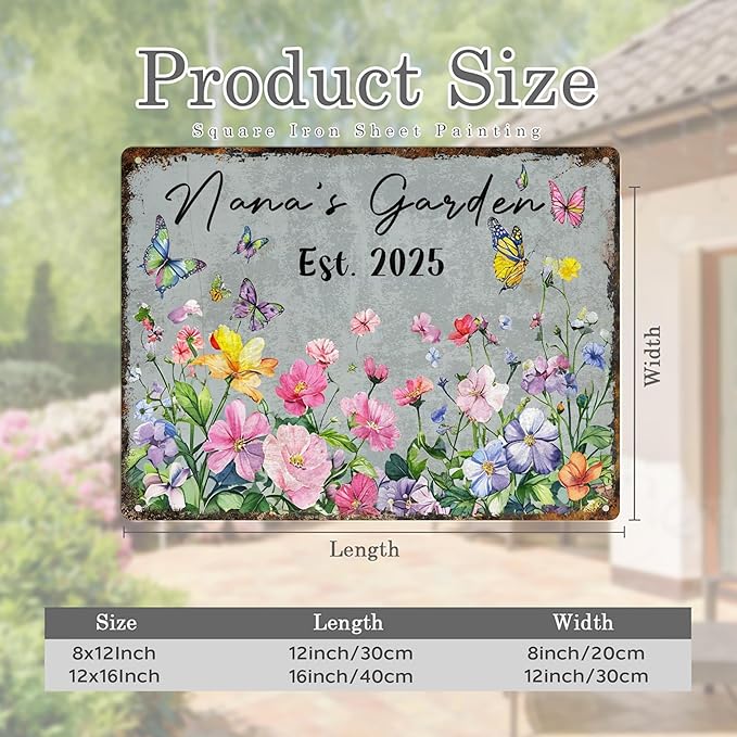 Custom Garden Signs Personalized Metal Tin Sign for Women, Funny Welcome Metal Sign for Outdoor, Patio, Yard Rustic Home Decor Gift for Mothers Day, Grandmas, and Gardening Lovers