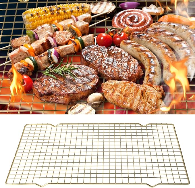Coolbird 16 * 10 inch BBQ Grill Mesh Metal BBQ Barbecue Grill Grilling Mesh Wire Cooking Net Outdoor,Barbecue Grilled Grid (Gold)