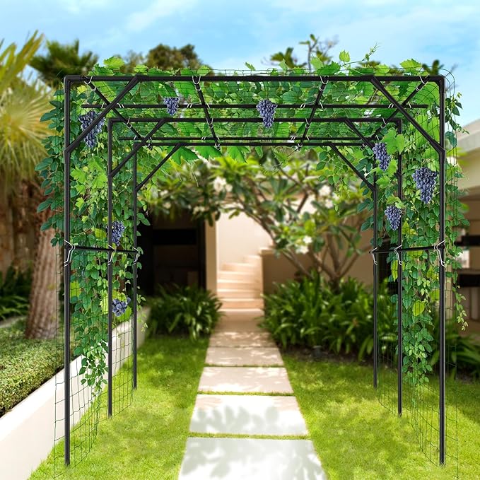 Tall Garden Arch Trellis for Climbing Plants, 79in Tall Metal Plant Support Trellis Archway for Climbing Plant Vegetables Cucumber, Outdoor Yard Lawn Garden Arch Tunnel Trellis