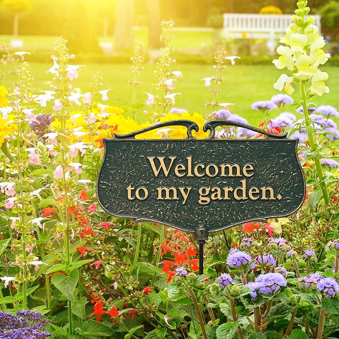 Whitehall 10042 "Cast Aluminum Welcome to My Garden Decorative Sign,Green