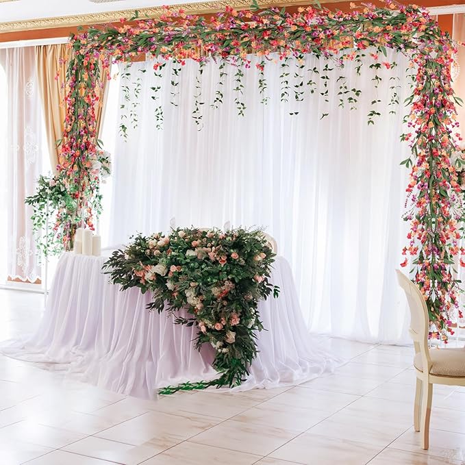 Artgar Flower Garland 9Ft Spring/Summer Garland Floral Garlands for Mantle All Year Round Paper Garlands Decor for Indoor Outdoor Home Wedding Arch Porch Stair Year Round Decor (Red&Orange&Purple)