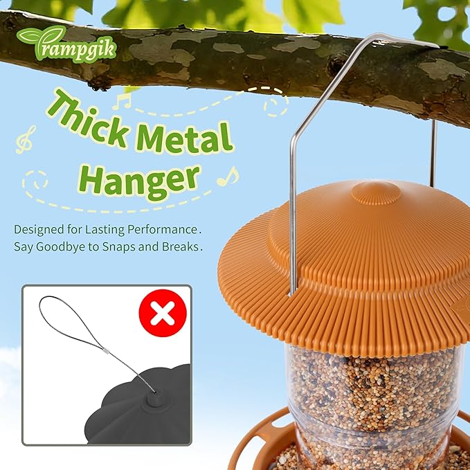 Outdoor Bird Feeder, Retractable Bird Feeder Hanging, Metal Hanger, Rainproof & Leak-Proof, Terracotta, Pack of 2