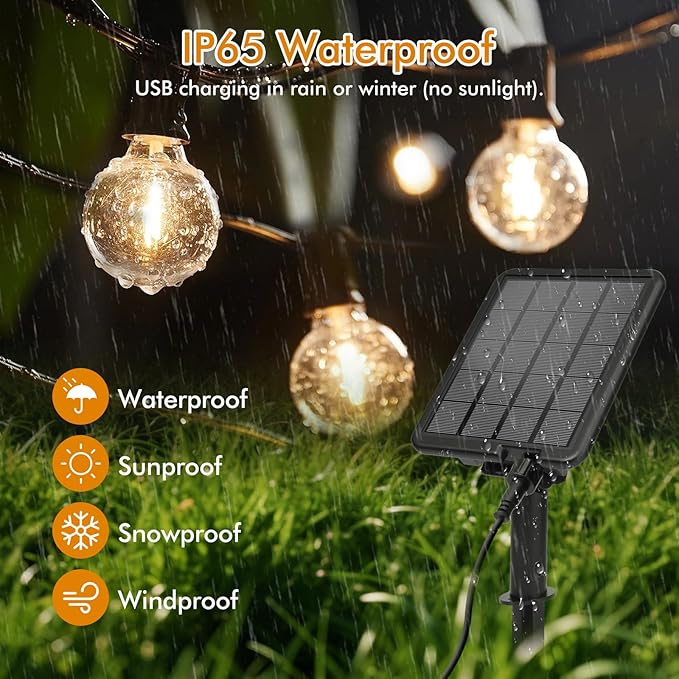 Solar String Lights Outdoor 100ft - 36+2 Shatterproof & Waterproof G40 LED Bulbs, Remote Control w/ 4 Dimming,3 Light Modes & Timer, Waterproof IP65 for Patio, Garden, Camping, Party, Christmas Décor