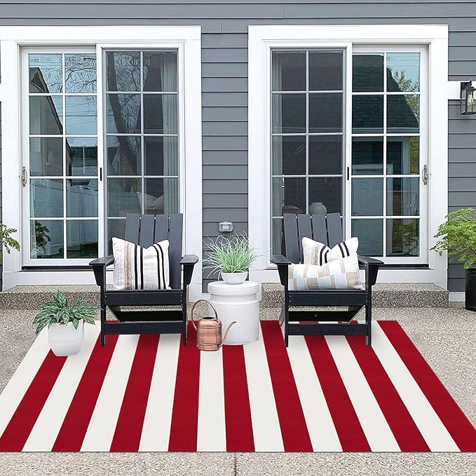 IOHOUZE Christmas Door mat 4x6 Ft Orange Red Striped Area Rug Washable Front Porch Rug Striped Door Mat Outside Entrance Entryway Doormat for Christmas, Winter Porch Decor