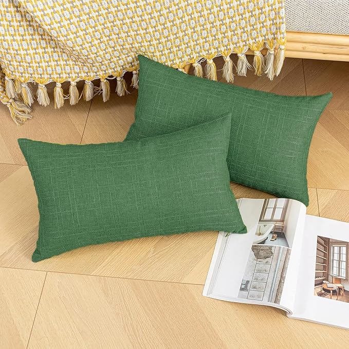 Kevin Textile Pack of 2 Outdoor Waterproof Pillow Covers Checkered Decorative Cushions Sham Throw Pillowcases Shell for Patio Tent Garden Couch Bed Sofa 20x12 Inch Dark Green
