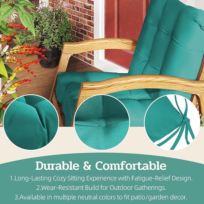 Outdoor Chair Cushion, 42x21x4 Inch Patio Cushions for Dining/Rocking Chairs, High Back Soft Seat Pad with Ties, Indoor Outside Use, Fade-Resistant & Waterproof, Lake Blue