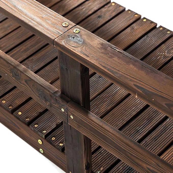 7 ft Pine Wood Garden Bridge with with Safety Rails, Large Wooden Arch Bridge, Decorative Pond Landscaping for Creeks, Streams