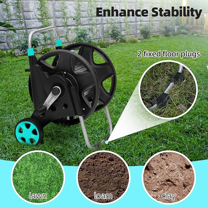 Garden Hose Reel for Outside,Hold Up to 100-120 ft of 5/8’’ Hose,Metal Hose Reel Cart with Adjustable Armrests and 2 Wheels,Durable Water Hose Holder for Garden, Yard, Lawn