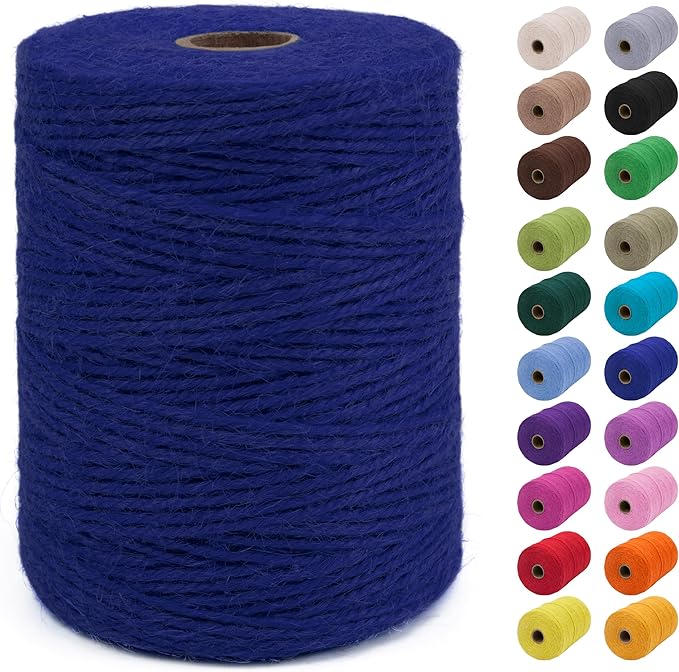 JeogYong 2mm Jute Twine String 656 Feet Natural Thick Garden Twine for Crafts, Hemp Twine for Outdoor, Gardening, Gift Wrapping, Plants, Packing Materials (Royal Blue)