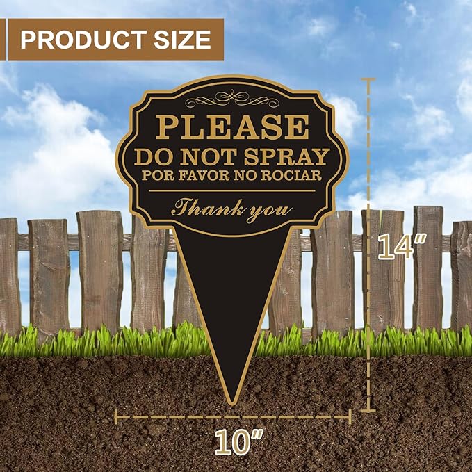 Double Sided Yard Sign, Do Not Spray/POR FAVOR NO ROCIAR Garden Sign with Stake, 10"x14" Bilingual English and Spanish Warning Sign, Rust-Free Metal, Weatherproof for Outdoor Use (DO NOT SPRAY-1PACK)