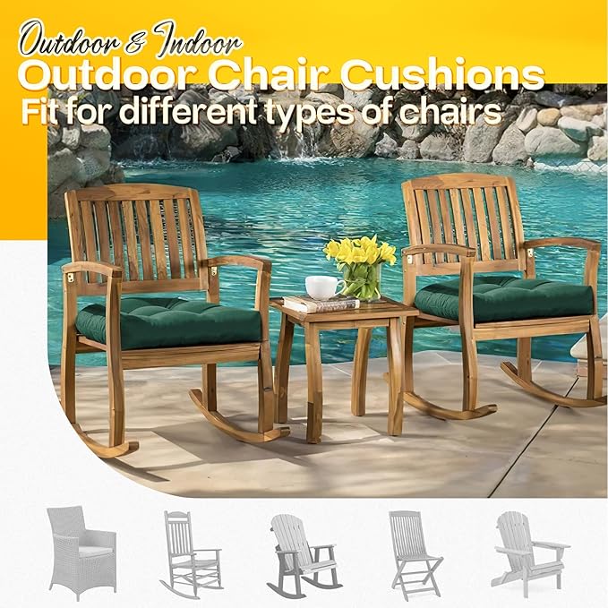 MAGIC ELEPHANT Outdoor Chair Cushions Set of 2, Memory Foam Seat Cushion Pads for Wicker Chair and Patio Furniture, 19 x 19 Inches (Green)