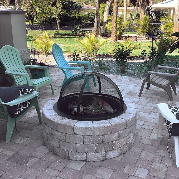 Sunnydaze Round Fire Pit Spark Screen Cover - Easy-Opening Outdoor Fire Pit Screen - Heavy‑Duty Steel Metal Mesh - 30" Diameter