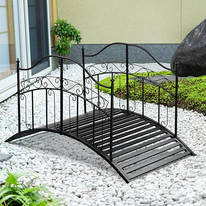 Outvita Metal Garden Bridge for Outdoor, Elegant Decorative Bridge with Powder-Coated Finish and Security Guardrail for Patio Pond Backyard Landscaping (Fairy Tale)